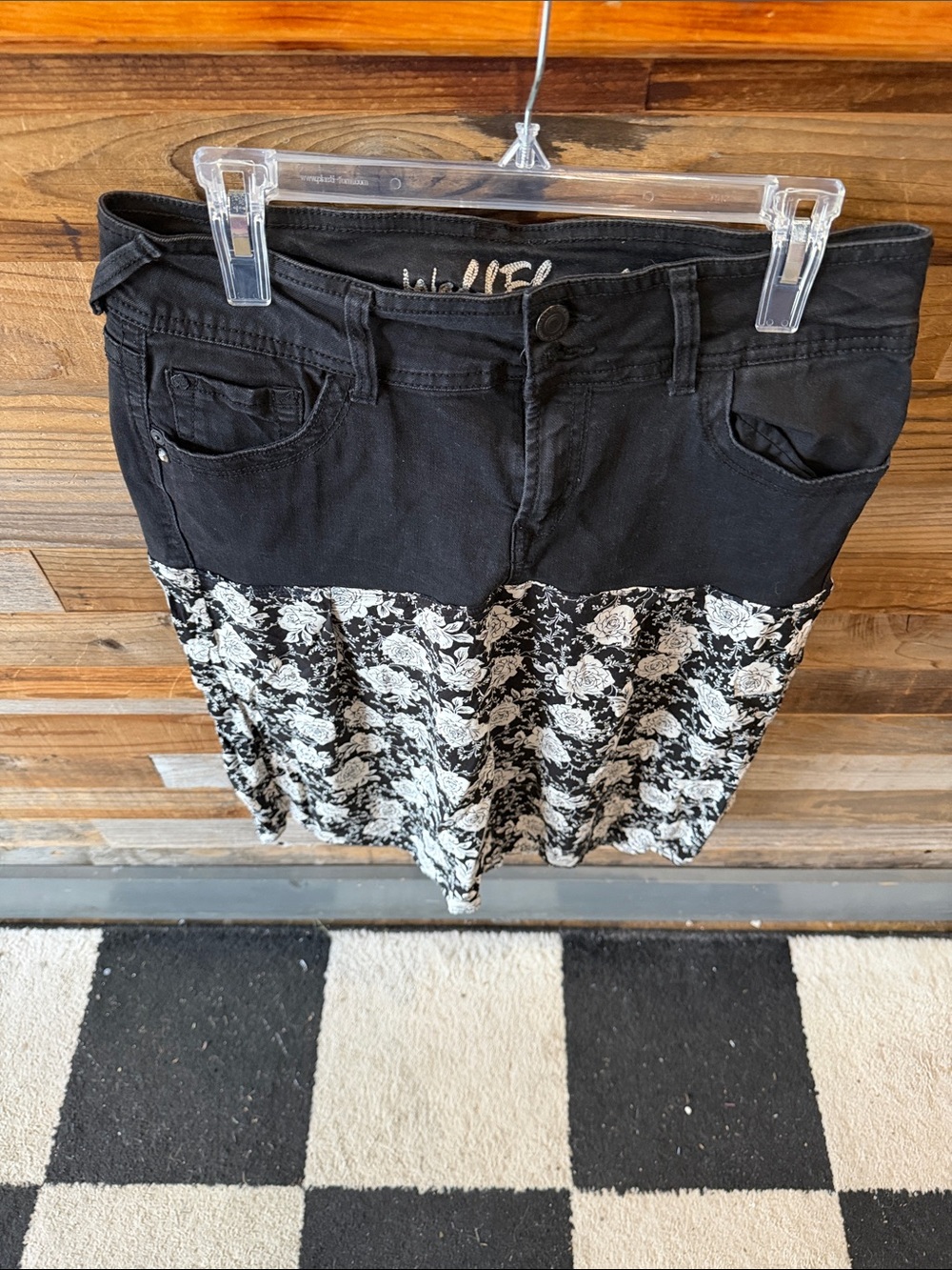 Wildflowers Black Denim Top with Black-and-White Floral Skirt